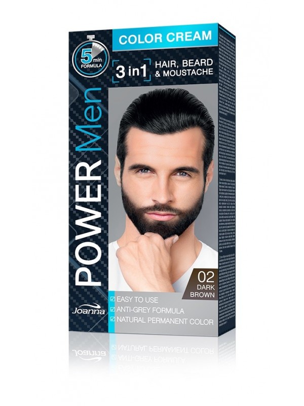 Joanna Power Men Cream Colour 3in1 - haar-, baard- en snorverf heren - Brown 02/ Dark