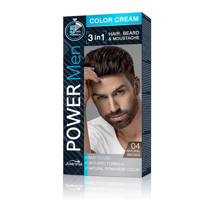 Joanna Power Men Cream Colour 3in1 - чоловіча фарба для волосся, бороди та вусів - /04/ Natural Brown