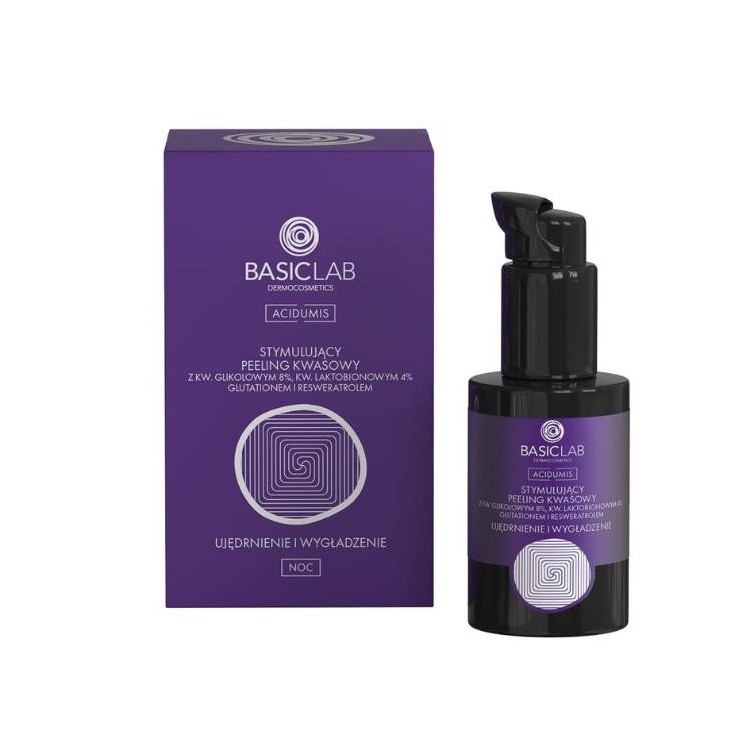 BasicLab Acidum is een stimulerende, verstevigende en gladmakende Peeling zuur, 30 ml.