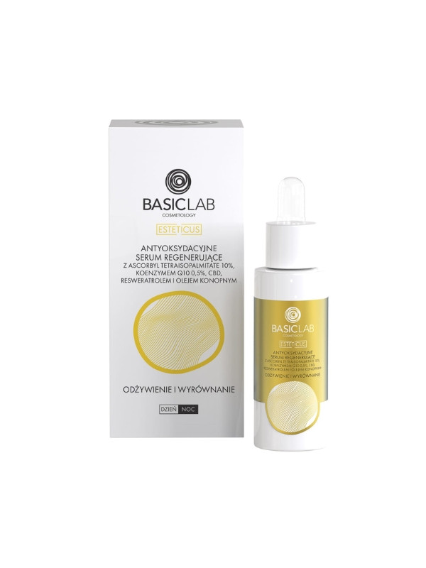 BasicLab Esteticus Antioxidant regenererend Serum met 10% ascorbylretraisopelitaat, 5 % co-enzym Q10, CBD , Reswer