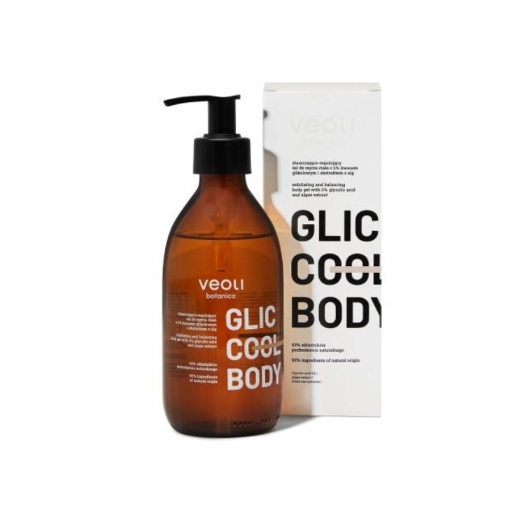 Veoli Botanica Glic Cool Body peelendes und regulierendes Körperwaschgel mit Glykolsäure, 280 ml