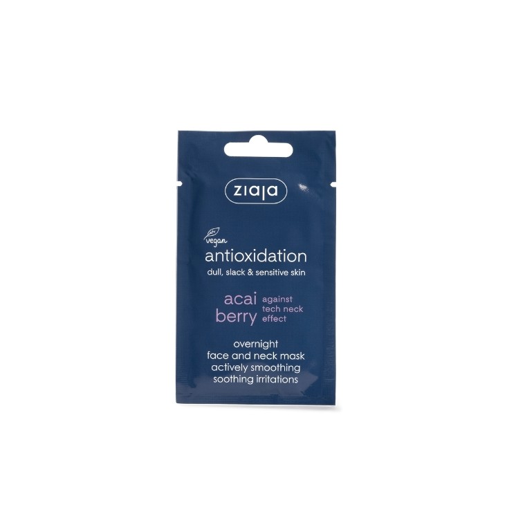 Ziaja Acai Berry Nachtmaske für Gesicht und Hals, glättet aktiv und lindert Reizungen, 7 ml