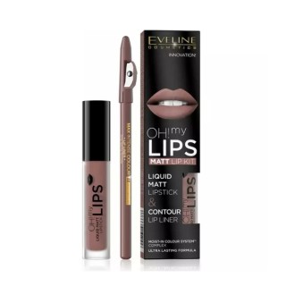 Eveline OH My Lips Matte Liquid Lipstick 4,5 5 ml + Lip Liner Set /02/ Milky Chocolate